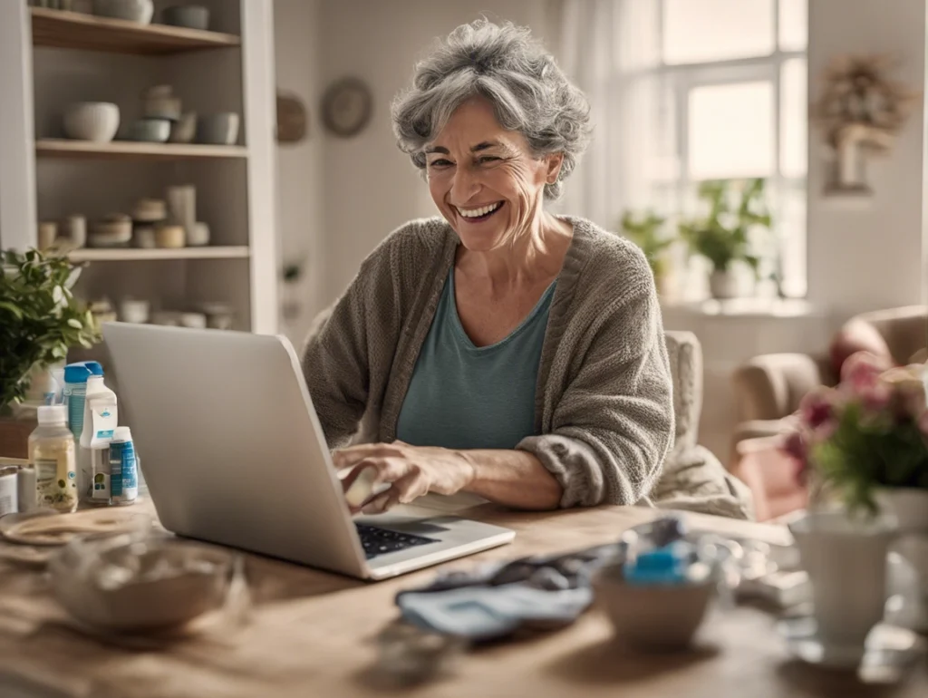 elderly woman searching online athomecaremarket.store